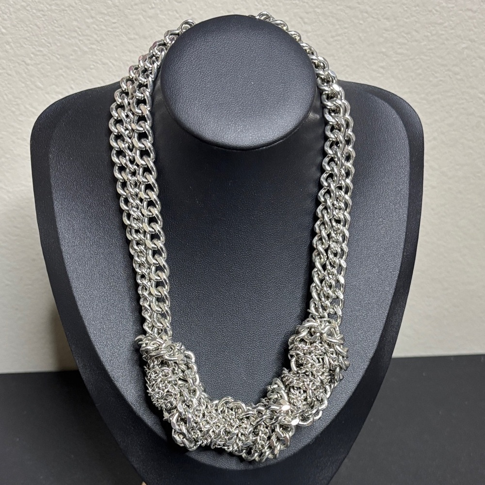 Chunky Twisted Multi Chain Silver Tone Gothic Collar Choker Necklace